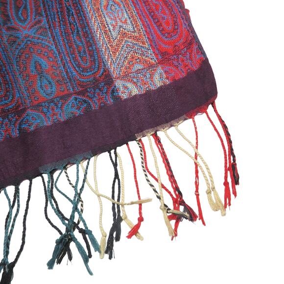 90s Vintage Purple & Pink Paisley Pashmina Scarf with Tassels Retro Bohemian - Picture 4 of 4